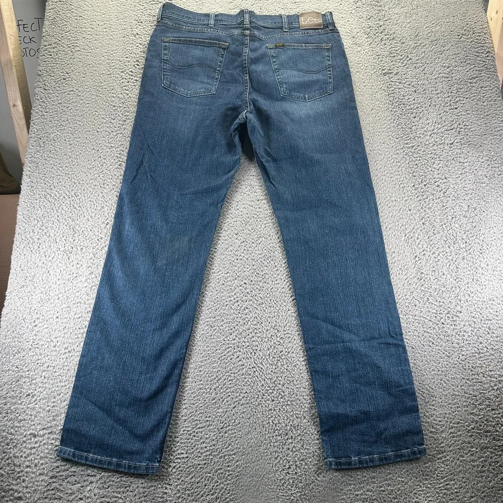 Lee Jeans Mens 38x34 Blue Cotton Denim Straight Workwear Faded Dark Wash Stretch